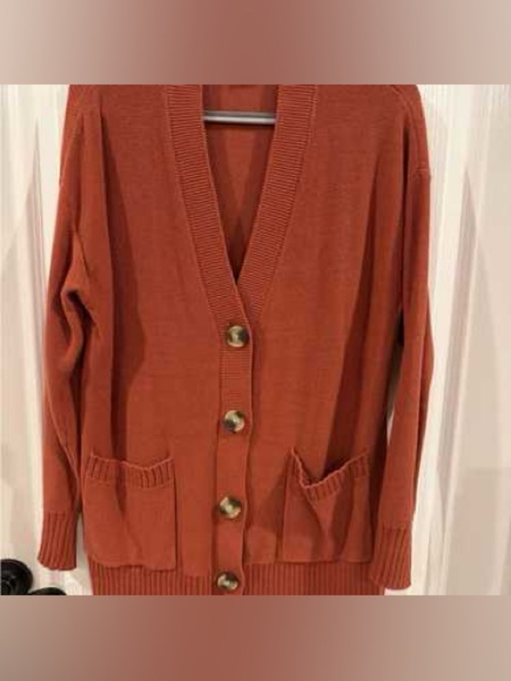 LOFT Rust Orange Button-Front Cardigan